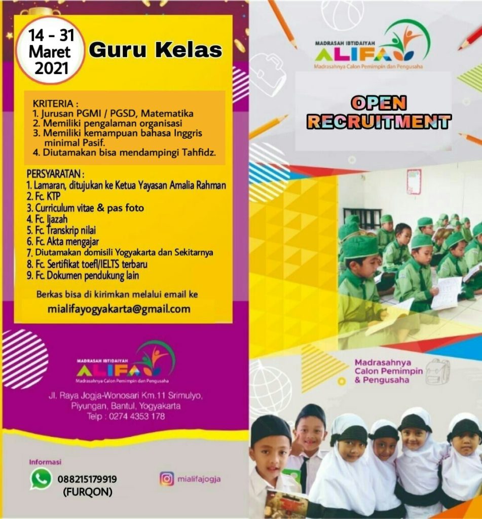 Loker Guru MI Alifa Bantul Yogyakarta - ejogja