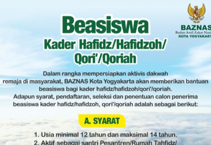 Beasiswa Kader Hafidz dan Qari Baznas Yogyakarta