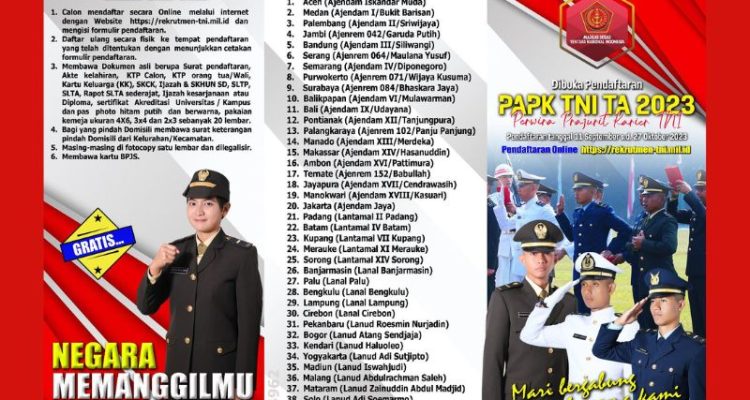 Dibuka Pendafataran PAPK TNI TA 2023