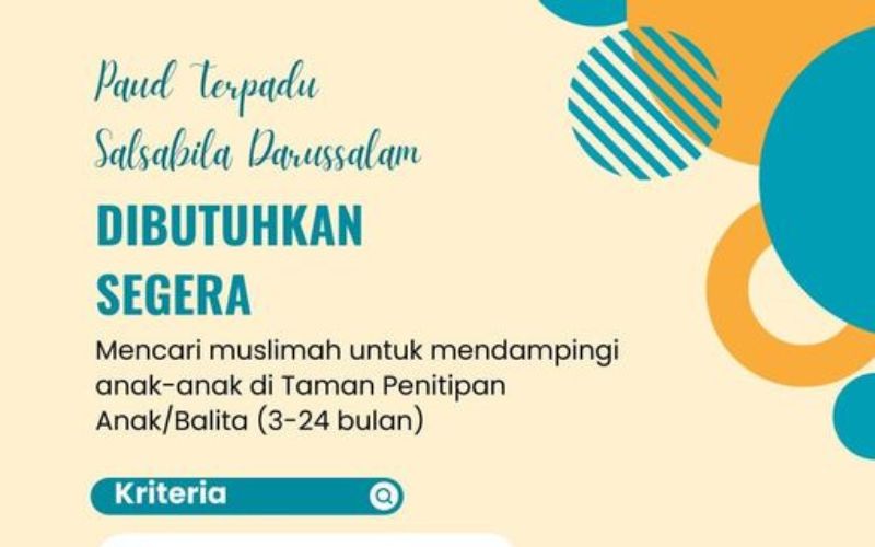 Loker Jogja - Lowongan Kerja PAU Terpadu PAUD Darussalam
