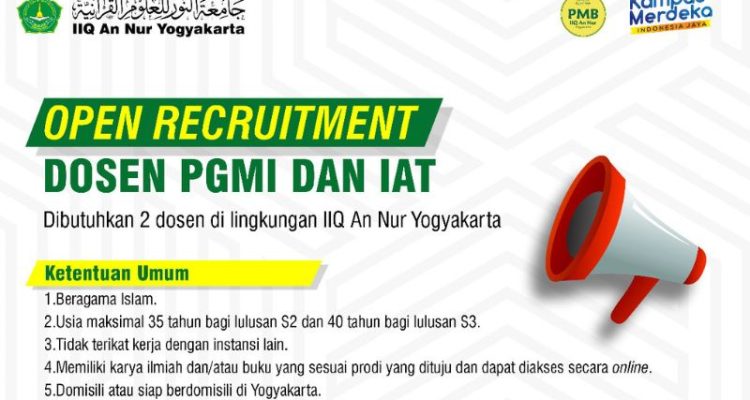 Lowongan Kerja! Rekrutmen Dosen IAT dan PGMI IIQ An Nur Yogyakarta